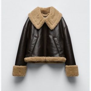 Zara brown leather jacket with fleece